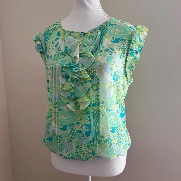 Jessica Green Multi-Pattern Ruffle Cap Sleeve Blouse - Picture 3 of 9